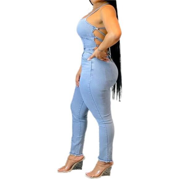 NEW Women’s Sexy Short Sleeve Denim Jumpsuit Romper Trendy Nightclub Mini Outfit - Picture 2 of 6